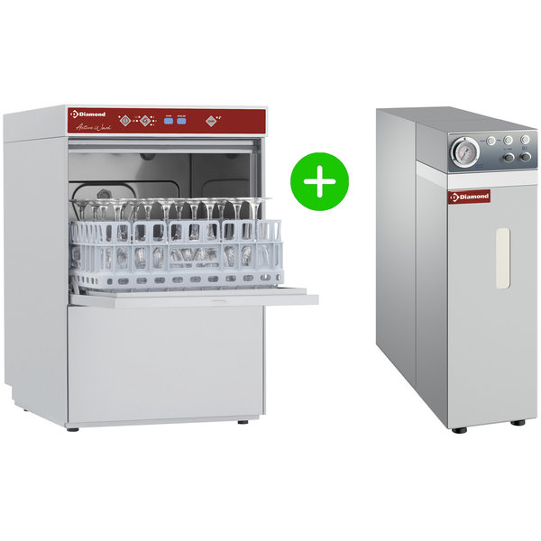 Glazenspoelmachine + Osmose | Mand 400x400 | Afvoerpomp | Naglanspomp | Breaktank | 230V | Dubbelwandig | 465x550x710(h)mm