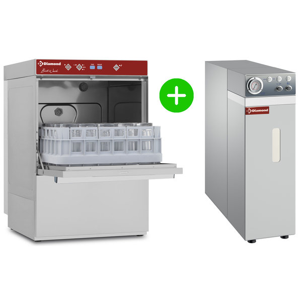 Glazenspoelmachine + Osmose | Mand 400x400 | Afvoerpomp | Zeeppomp | Naglanspomp | Breaktank | 230V | Dubbelwandig | 465x550x710(h)mm