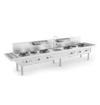 UNNI-COOKING Wok Fornuis | Gas | 4 Wok Branders & 2 Soep Branders | 128.4kW | 3750x850x1100(h)mm