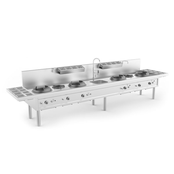 Wok Fornuis | Gas | 4 Wok Branders & 2 Soep Branders | 128.4kW | 3750x850x1100(h)mm