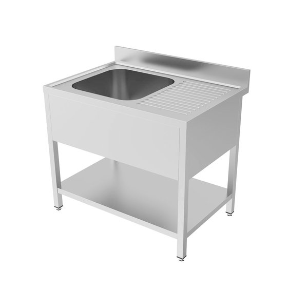 Spoelwerktafel | RVS | 1 Spoelbak Links + Bodemschap | Zelfmontage | Achteropstand | 1000x700x850(h)mm
