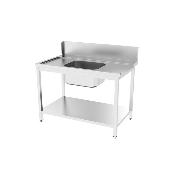 Aanvoertafel links met opstaande rand en bodemschap zelfmontage | 1 kuip in het midden | 1200x750x850(h)mm