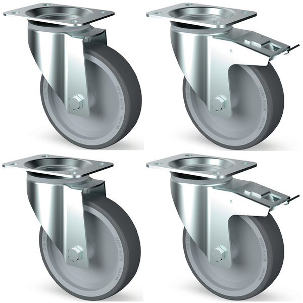 Wielenset | Diamond Koelingen | 4 Wielen (2 Geremd) | Hoogte 80mm