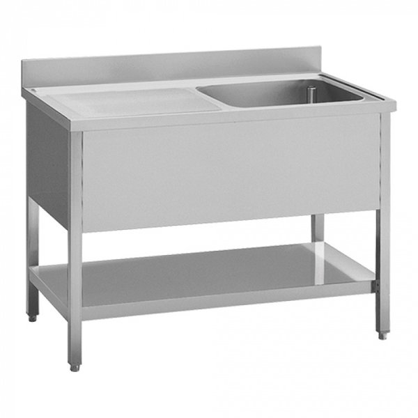 RVS spoeltafel met onderschap + achteropstand en spoelbank rechts | 1200x700x870(h)mm