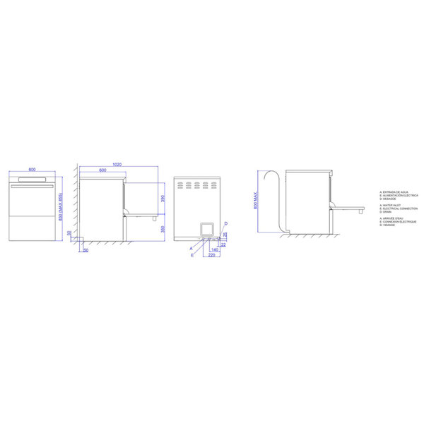 Horeca Vaatwasser | Mand 500x500mm | 230/400V | Zeeppomp | Naglanspomp | 600x600x830(h)mm