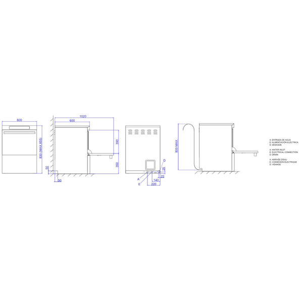 Horeca Vaatwasser | Mand 500x500 | Afvoerpomp | Zeeppomp | Naglanspomp | 230V | Dubbelwandig | 600x600x830(h)mm