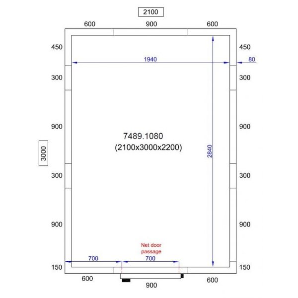 Vriescel | PRO LINE | Incl. Motor | 11.2m³ | -10°C/-20°C | Isolatie 80mm | 400V | 2100x3000x2200(h)mm