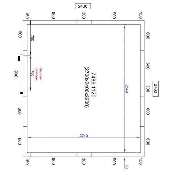 Vriescel | PRO LINE | Incl. Motor | 11.6m³ | -10°C/-20°C | Isolatie 80mm | 400V | 2700x2400x2200(h)mm