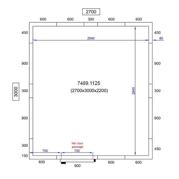 Vriescel | PRO LINE | Incl. Motor | 14.7m³ | -10°C/-20°C | Isolatie 80mm | 400V | 2700x3000x2200(h)mm