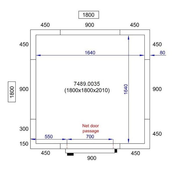 Koel-/Vriescel | PRO LINE | 5m³ | Isolatie 80mm | 1800x1800x2010(h)mm
