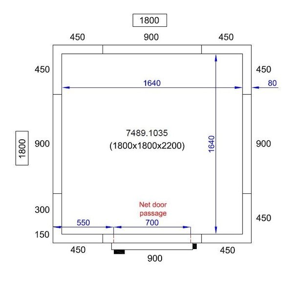 Koel-/Vriescel | PRO LINE | 5.5m³ | Isolatie 80mm | 1800x1800x2200(h)mm
