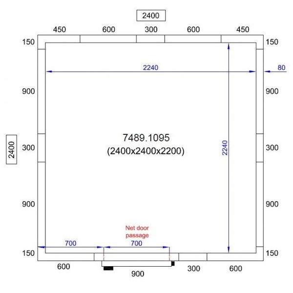 Koel-/Vriescel | PRO LINE | 10.2m³ | Isolatie 80mm | 2400x2400x2200(h)mm