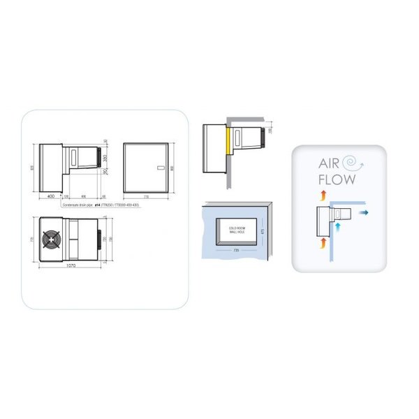 Insteek-Wandunit | 12.4-18m³ | -10°C/-20°C | 400V (2.47 kW) | 770x1070x860(h)mm
