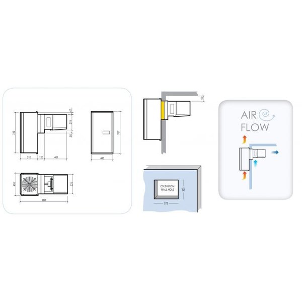 Insteek-Wandunit | 7.8-13.4m³ | 0°C/+5°C | 230V (1.16kW) | 400x831x767(h)mm
