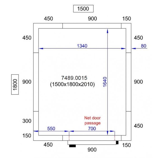 Koelcel | PRO LINE | Incl. Motor | 4m³ | -5°C/+15°C | Isolatie 80mm | 230V | 1500x1800x2010(h)mm
