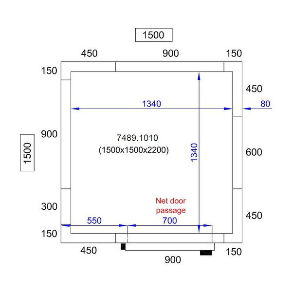 Koelcel | PRO LINE | Incl. Motor | 3.7m³ | +2°C/+8°C | Isolatie 80mm | 230V | 1500x1500x2200(h)mm