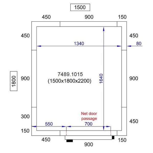 Koelcel | PRO LINE | Incl. Motor | 4.5m³ | +2°C/+8°C | Isolatie 80mm | 230V | 1500x1800x2200(h)mm