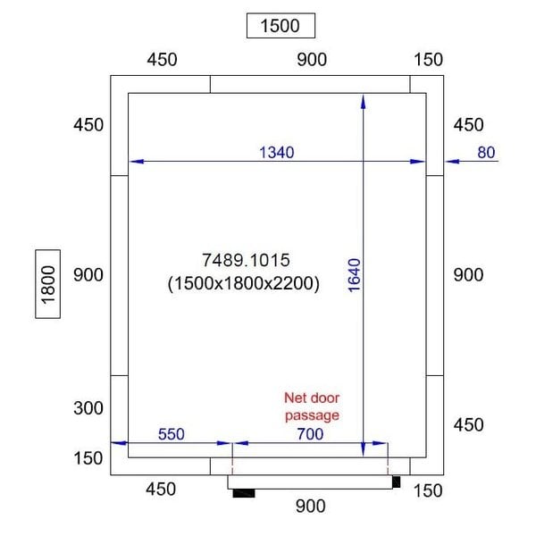 Koelcel | PRO LINE | Incl. Motor | 4.5m³ | -5°C/+15°C | Isolatie 80mm | 230V | 1500x1800x2200(h)mm