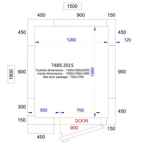 Koelcel | PRO LINE | Incl. Motor | 3.9m³ | +2°C/+8°C | Isolatie 120mm | 230V | 1500x1800x2200(h)mm