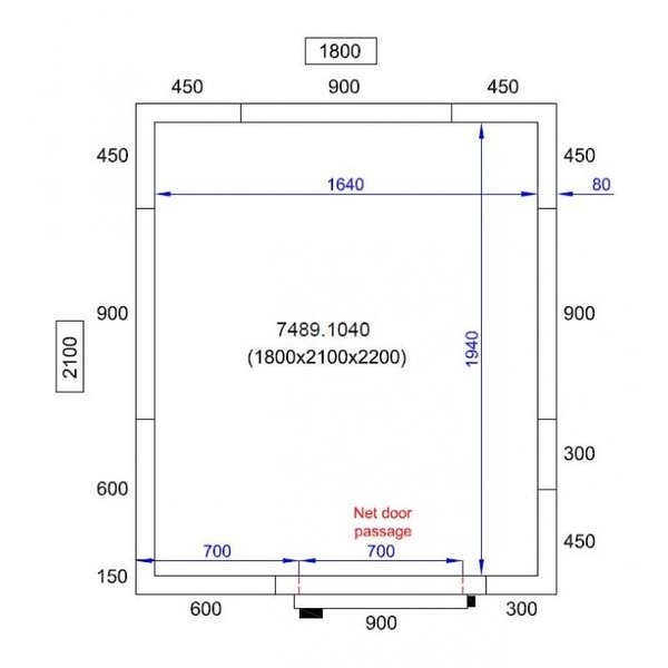 Koelcel | PRO LINE | Incl. Motor | 6.5m³ | 0°C/+5°C | Isolatie 80mm | 230V | 1800x2100x2200(h)mm