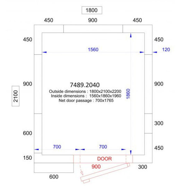 Koelcel | PRO LINE | Incl. Motor | 5.7m³ | -5°C/+15°C | Isolatie 120mm | 230V | 1800x2100x2200(h)mm