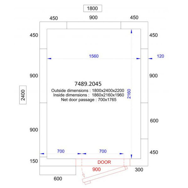 Koelcel | PRO LINE | Incl. Motor | 6.6m³ | -5°C/+15°C | Isolatie 120mm | 230V | 1800x2400x2200(h)mm