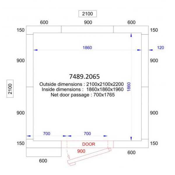 Vriescel | PRO LINE | Incl. Motor | 6.8m³ | -10°C/-25°C | Isolatie 120mm | 230V | 2100x2100x2200(h)mm