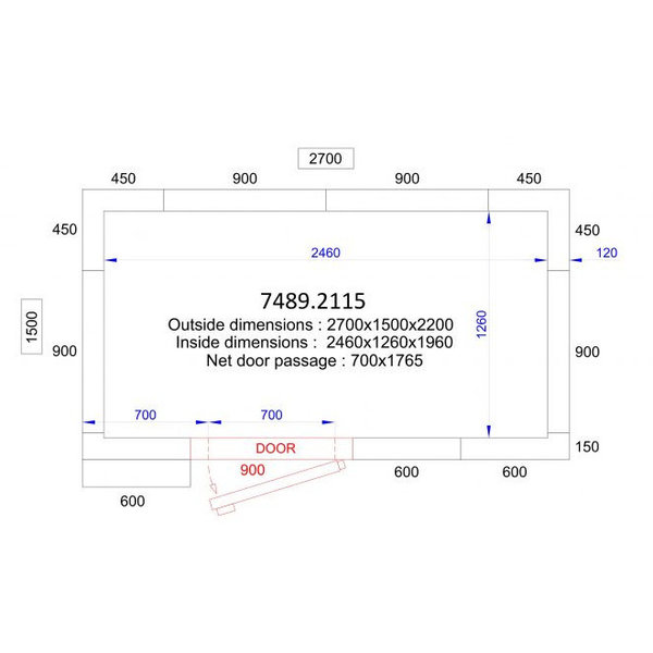 Vriescel | PRO LINE | Incl. Motor | 6.1m³ | -10°C/-25°C | Isolatie 120mm | 230V | 2700x1500x2200(h)mm
