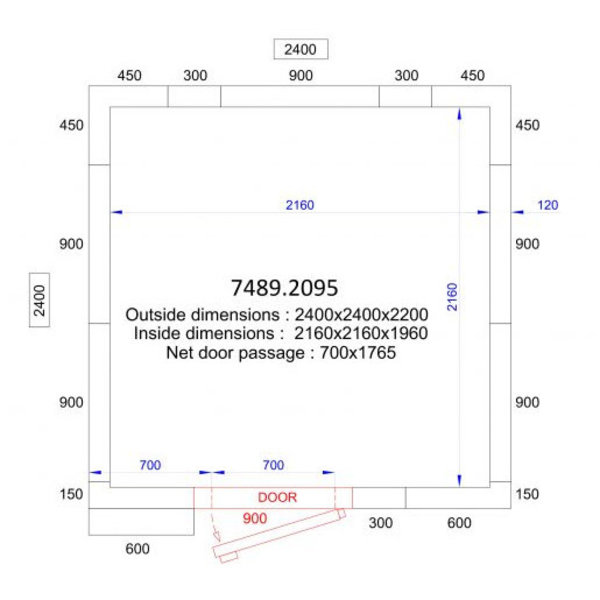 Koelcel | PRO LINE | Incl. Motor | 9.1m³ | -5°C/+15°C | Isolatie 120mm | 230V | 2400x2400x2200(h)mm