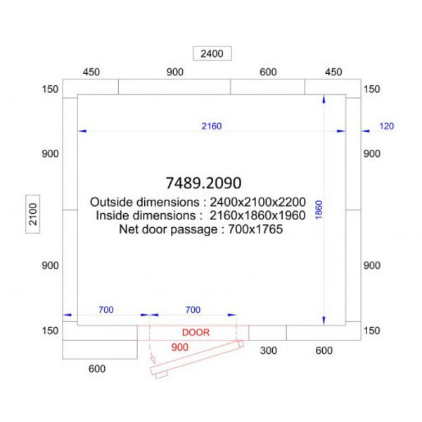 Vriescel | PRO LINE | Incl. Motor | 7.9m³ | -10°C/-25°C | Isolatie 120mm | 230V | 2400x2100x2200(h)mm
