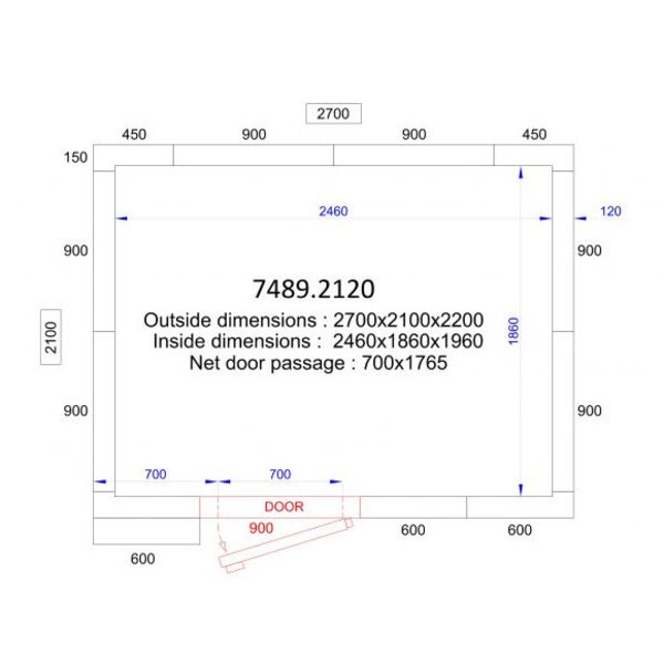 Vriescel | PRO LINE | Incl. Motor | 9m³ | -10°C/-25°C | Isolatie 120mm | 230V | 2700x2100x2200(h)mm