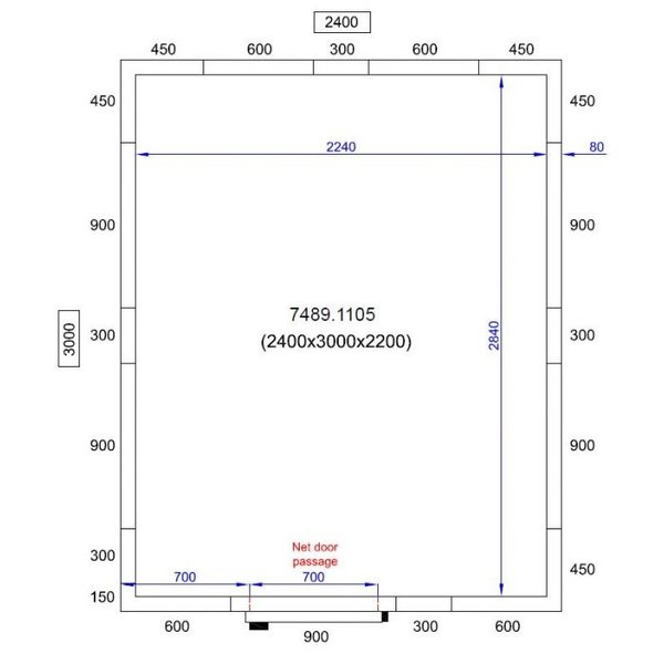 Koelcel | PRO LINE | Incl. Motor | 13m³ | -5°C/+15°C | Isolatie 80mm | 230V | 2400x3000x2200(h)mm