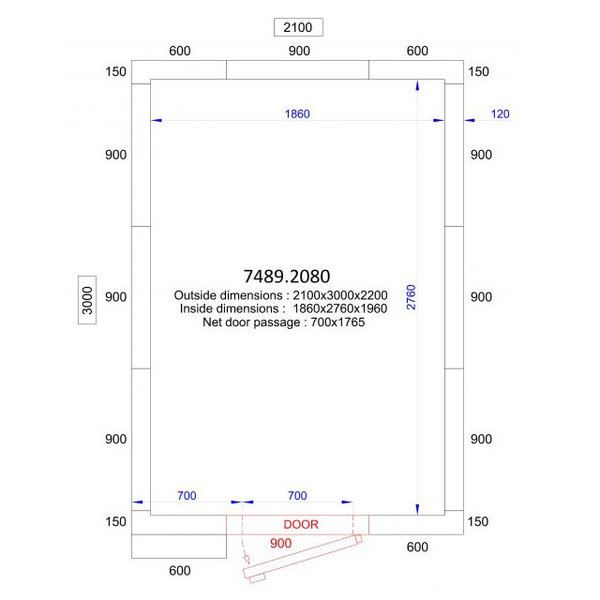 Vriescel | PRO LINE | Incl. Motor | 10.1m³ | -10°C/-25°C | Isolatie 120mm | 230V/400V | 2100x3000x2200(h)mm
