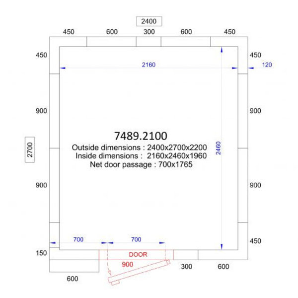 Vriescel | PRO LINE | Incl. Motor | 10.4m³ | -10°C/-20°C | Isolatie 120mm | 400V | 2400x2700x2200(h)mm