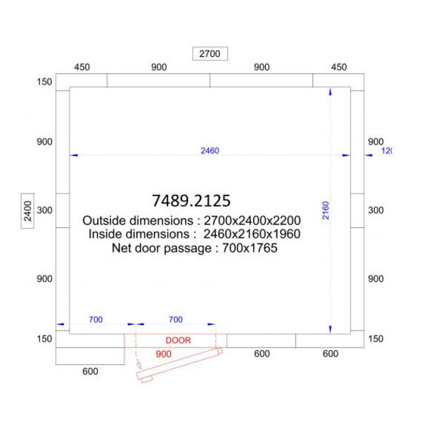 Koelcel | PRO LINE | Incl. Motor | 10.4m³ | -5°C/+15°C | Isolatie 120mm | 230V | 2700x2400x2200(h)mm