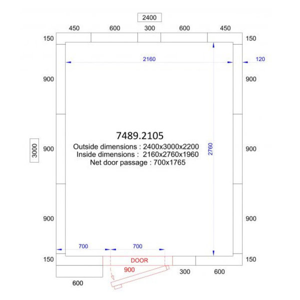 Vriescel | PRO LINE | Incl. Motor | 11.7m³ | -10°C/-20°C | Isolatie 120mm | 400V | 2400x3000x2200(h)mm