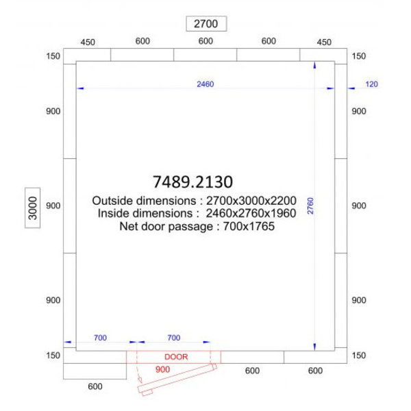 Vriescel | PRO LINE | Incl. Motor | 13.3m³ | -10°C/-25°C | Isolatie 120mm | 230V/400V | 2700x3000x2200(h)mm
