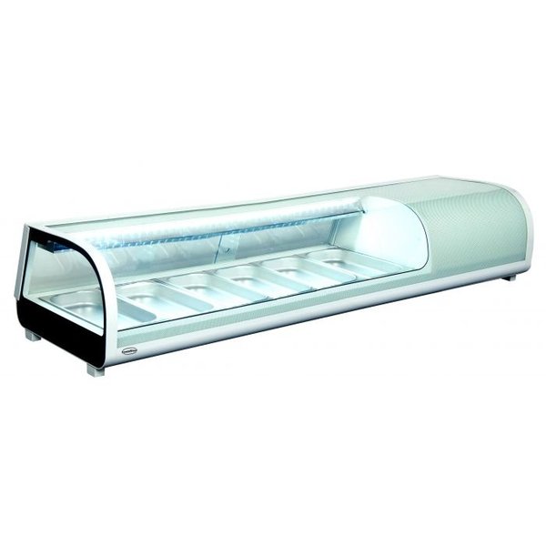 Sushivitrine | Wit/Zwart | 62L | 0°C/+12°C | Statisch | 6x 1/3 GN | Compressor Rechts | 1529x420x265(h)mm