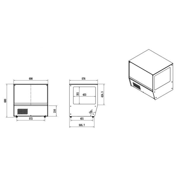 Koelvitrine | 125L | Zwart/RVS | +3/+8 °C | 3 Niveaus | 695x576x678(h)mm