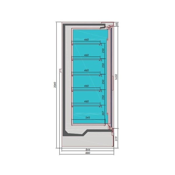 Wandkoeling 2.5 | Zwart | -1/+5°C | 4 Glasdeuren | 2560x880x2040(h)mm