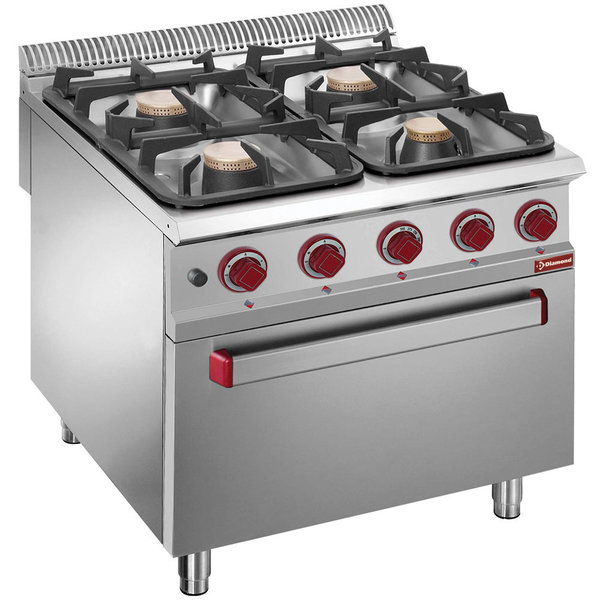 Gasfornuis | 4 Branders | 2x 7kW + 2x 11kW | Met Gasoven GN 2/1 | 800x900x850/920(h)mm
