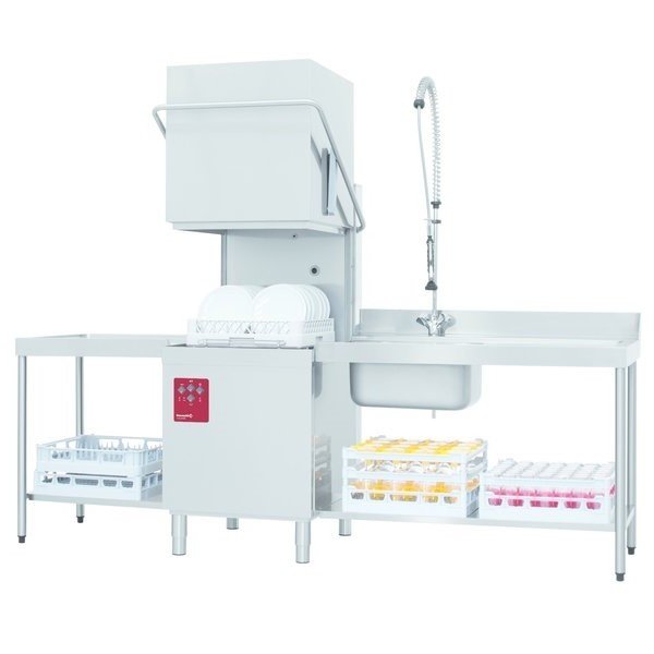 Doorschuifvaatwasser | Met Inlooptafel + Uitlooptafel + Spoeldouchekraan | 500x500mm Mand | 400V | 2620x800x1530/2010 (h)mm
