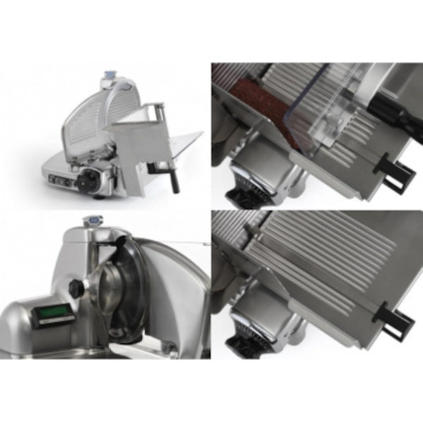 Deko - Berkel Vlees-/Kaassnijmachine | Recht | Weeg-Unit | Teflon Mes Ø296mm | Snijdikte 0-14mm | 1400 RPM | Interne Slijp-Unit | 180W | 625x585x460(h)mm