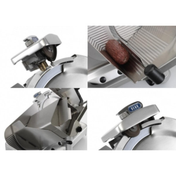 Deko - Berkel Vlees-/Kaassnijmachine | Schuin | Teflon Mes Ø318mm | Snijdikte 0-32mm | 1400 RPM | Interne Slijp-Unit | 725x550x585(h)mm