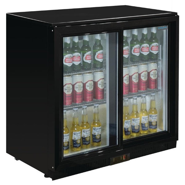 Barkoelkast | 198L | Zwart | Laag Model | +2°C/+8°C | Geventileerd | Schuifdeuren | 900x520x850(h)mm