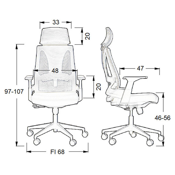 Bureaustoel Olton H Grey | Zithoogte 46-56