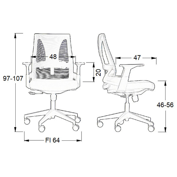 Bureaustoel Olton L Black |  Zithoogte 46-56