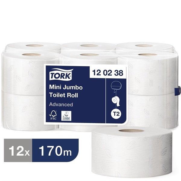 Jumbo mini toiletpapier navulling | 12 stuks | 2 laags | 170m