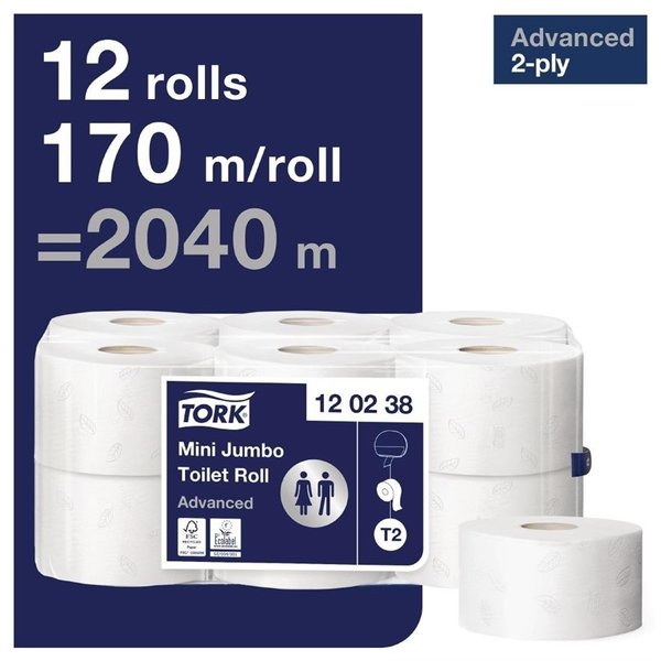 Jumbo mini toiletpapier navulling | 12 stuks | 2 laags | 170m