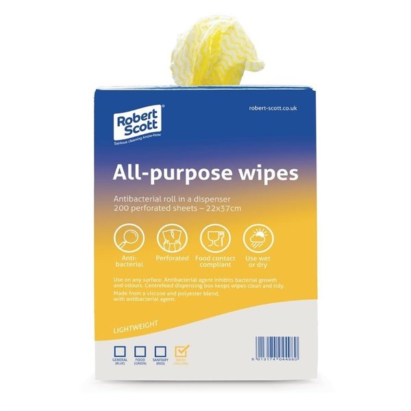 Multifunctionele antibacteriële doekjes geel | 200 stuks | 80% viscose en 20% polyester | 37x22cm